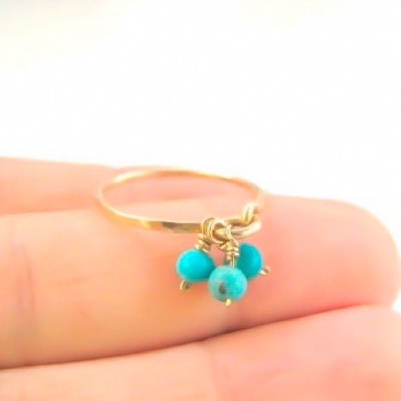 All Sizes 2-14 Cute Gold Turquoise Charms Ring - Picture 4 of 6